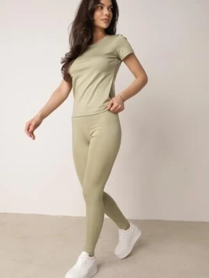 Zielone Legginsy w Stylu Basic z Wyszczuplającym Pasem Samertes glo-story