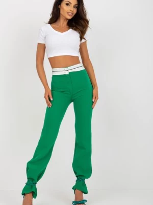 Zielone materiałowe spodnie z wywijaną talią Italy Moda