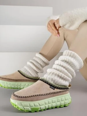 Zielone Niskie Śniegowce na Grubej Tłoczonej Podeszwie Arevire