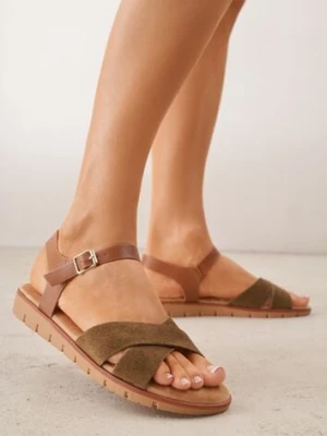 Zielone Płaskie Sandały VICES z Cholewką ze Skrzyżowanymi Paskami Emelika