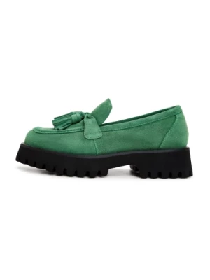 Zielone Platform Loafers z Tassel Details Cesare Gaspari