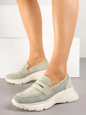 Zielone Półbuty na Grubej Podeszwie z Tłoczeniem Eranelitia seastar