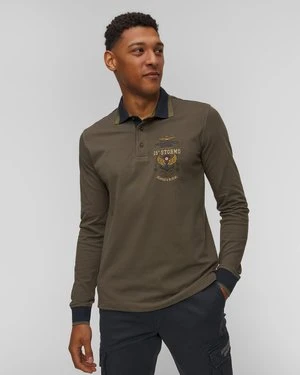Zielone Polo Z Długim Rękawem Męskie Aeronautica Militare
