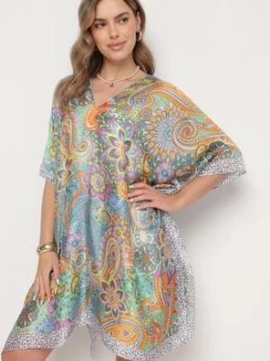 Zielone Ponczo z Wiskozy z Jedwabiem w Abstrakcyjny Wzór Idellora yu & me