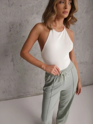 Zielone Prążkowane Spodnie High Waist z Szerokimi Nogawkami Ginorria glo-story