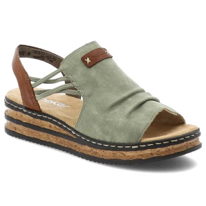 Zielone Sandały Rieker Modne Obuwie Damskie Na Koturnie