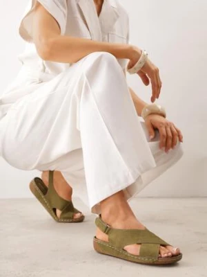 Zielone Sandały VICES z Paskami w Kształcie X i Podeszwą z Imitacji Korka Kaphis