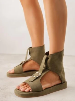 Zielone Sandały w Stylu Botków z Ozdobną Klamrą Theaneasi