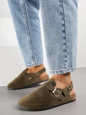 Zielone Sandały w Stylu Chodaków Ozdobione Klamrami Qyrraya