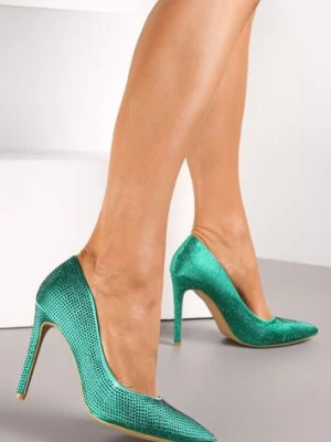 Zielone Satynowe Szpilki z Cyrkoniami Kolfi