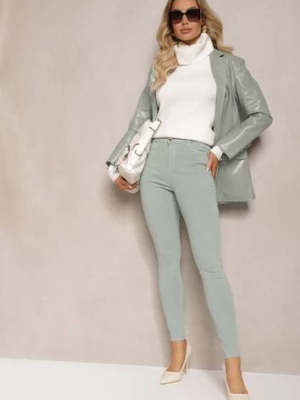 Zielone Skinny Jeansy z Bawełną High Waist Lorie