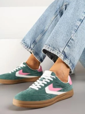 Zielone Skórzane Sneakersy Tenisówki z Geometrycznym Wzorem Mirathe goodin