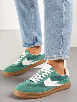 Zielone Skórzane Sneakersy w Stylu Klasycznych Tenisówek Falithiela
