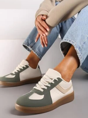 Zielone Sneakersy na Grubej Podeszwie z Ozdobnymi Wstawkami Galivia