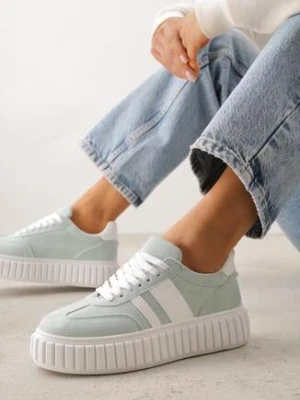 Zielone Sneakersy na Grubej Podeszwie z Tłoczeniem i Ozdobnymi Paskami Ralis seastar