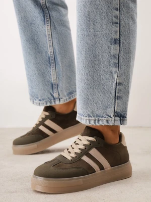 Zielone Sneakersy na Kauczukowej Grubej Podeszwie z Paskami po Bokach Ninlili Ideal