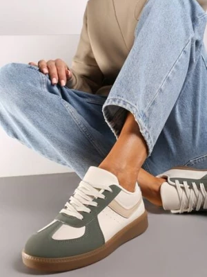 Zielone Sneakersy na Niskiej Platformie z Metalicznymi Wstawkami Dalivia