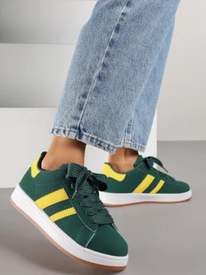 Zielone Sneakersy na Niskiej Platformie z Naszywkami Flordexia mulanka