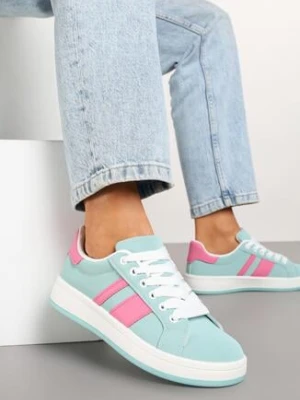 Jasnozielone Sneakersy na Płaskiej Podeszwie Ozdobione Paskami Ravesi