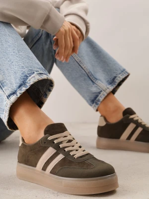 Zielone Sneakersy na Platformie w Stylu Tenisówek Ozdobione Paskami Ladia Ideal