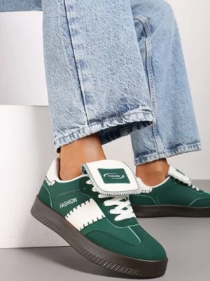 Zielone Sneakersy na Platformie z Kontrastującymi Detalami i Wywiniętym Językiem Amirila