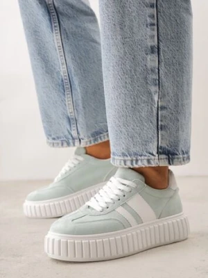 Zielone Sneakersy na Tłoczonej Platformie Ozdobione Dwoma Paskami Hesaia seastar