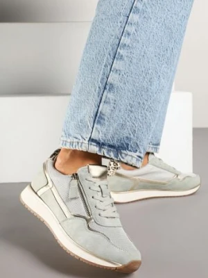 Jasnozielone Sneakersy Ozdobione Suwakiem i Metalicznymi Wstawkami Alua