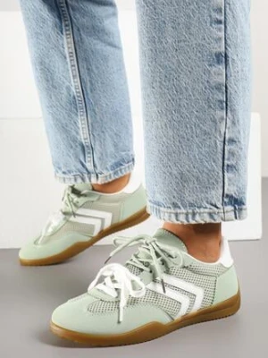 Jasnozielone Sneakersy Tenisówki z Geometrycznym Motywem Telanilia
