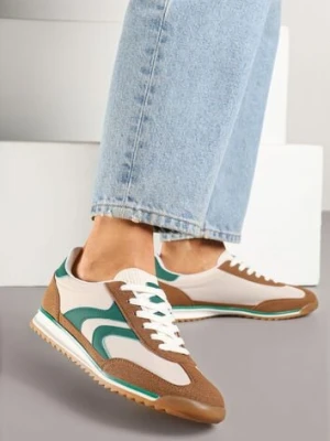 Brązowo-Zielone Sneakersy Tenisówki z Przeszyciami Julioria