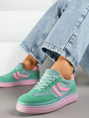Zielone Sneakersy Typu Kultowe Tenisówki na Niskiej Platformie Olritia