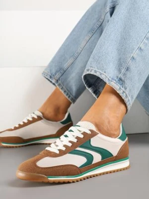 Brązowo-Zielone Sneakersy w Stylu Tenisówek Julirelle