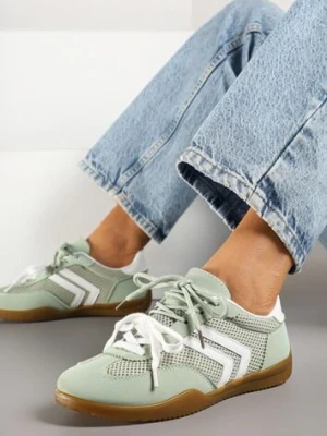 Jasnozielone Sneakersy w Stylu Tenisówek Ozdobione Geometrycznym Wzorem Teloriella