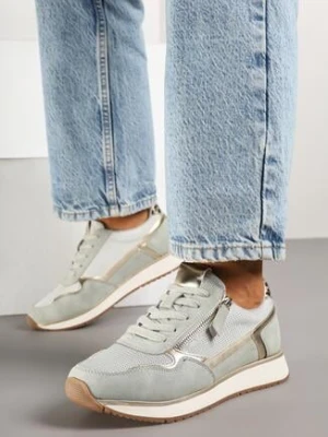 Jasnozielone Sneakersy z Metalicznymi Wstawkami i Ozdobnym Suwakiem Alanatia super mode