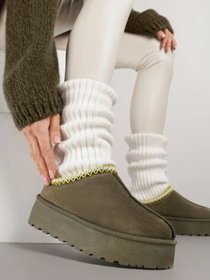 Zielone Śniegowce na Platformie z Niską Cholewką i Haftowanym Wzorem Zivilae