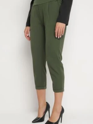 Zielone Spodnie 3/4 z Gumką w Talii i Kieszeniami Saivie