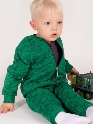 Zielone spodnie dresowe niemowlęce w dinozaury z dzianiny Nicol