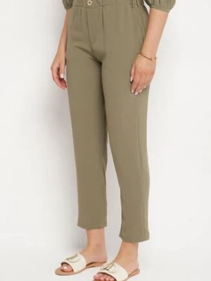 Zielone Spodnie o Klasycznym Kroju z Gumką w Talii Tilunea bh forever