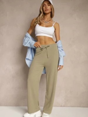 Zielone Spodnie o Szerokim Kroju High Waist Savianne