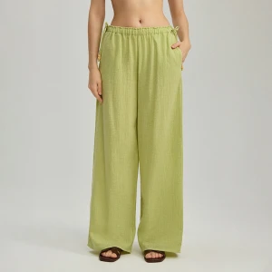 Zielone spodnie wide leg na gumce z wiązaniami po bokach House