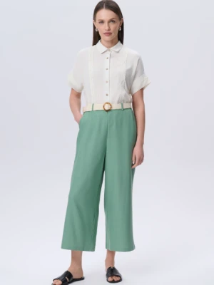 Zielone spodnie wiskozowo-lniane typu culotte Greenpoint