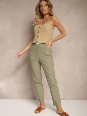 Zielone Spodnie z Bawełny Ozdobione Wiązaniem Zentebis h&s