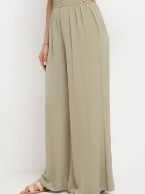 Zielone Spodnie z Szerokimi Nogawkami i Gumką w Pasie Myrddin rosa