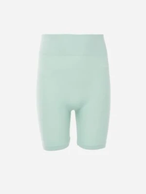 Zielone Sportowe Szorty Kolarki z Wysokim Stanem z Prążkowanej Dzianiny Pirila glo-story