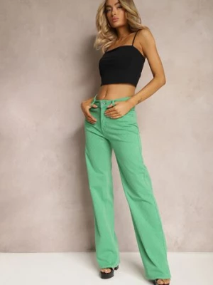 Zielone Szerokie Jeansy z Bawełnianej Tkaniny Plumeti High Waist Rrisa