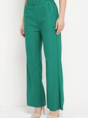 Zielone Szerokie Spodnie Paper Bag z Paskiem i Kieszeniami Wrenika h&s