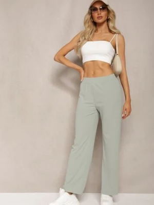 Zielone Szerokie Spodnie z Delikatnie Prążkowanego Materiału Kasaida glo-story