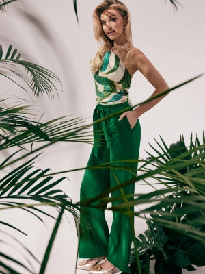 Zielone szerokie spodnie z dodatkiem wiskozy TARANKO