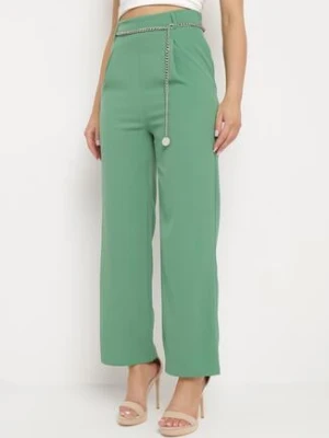Zielone Szerokie Spodnie Zapinane z boku na Suwak z Ozdobnym Łańcuchem Grazioso sophyline