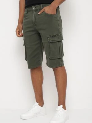 Zielone Szorty Bawełniane przed Kolano z Kieszeniami na Klapy Glicilla