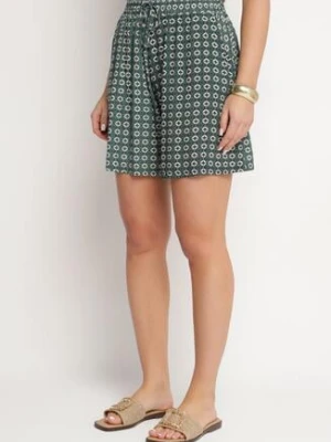 Zielone Szorty z Bawełny z Wysokim Stanem w Paski Voriene defox